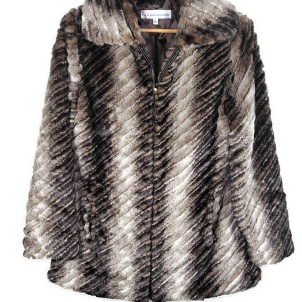 G By Giuliana Rancic Beige Brown Faux Fur Coat